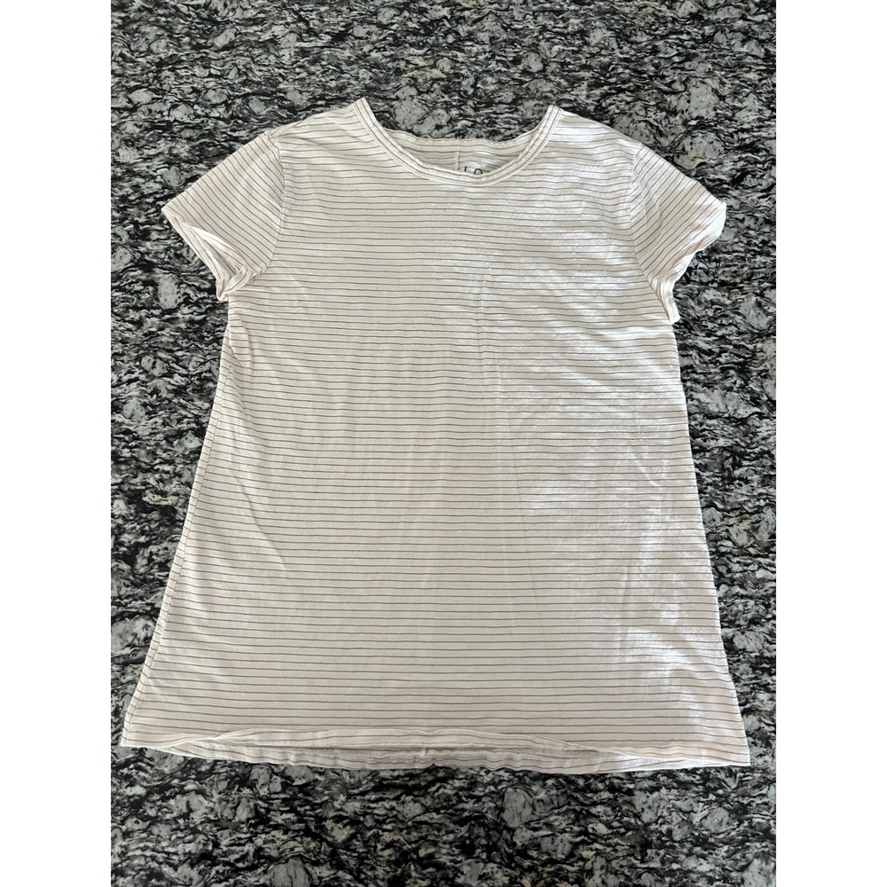Ann Taylor Loft Vintage Soft T Shirt Womens Small White Tan‎ Horizontal Striped